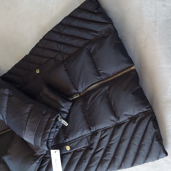 Kenneth Cole NY Mocha Faux Fur Detachable Hood Down Filled Full Zip Puffer Coat - Picture 3 of 13